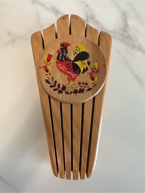 Vintage Farmhouse Kitsch Painted Rooster Wooden Hanging Knife Rack
